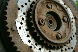 rusty old vespa motorbike tire wheel gears photo