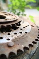 rusty old vespa motorbike tire wheel gears photo