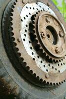 rusty old vespa motorbike tire wheel gears photo