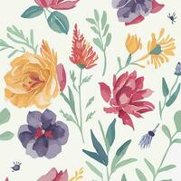 vector seamless hand drawn watercolor flower pattern. beautiful floral background design.