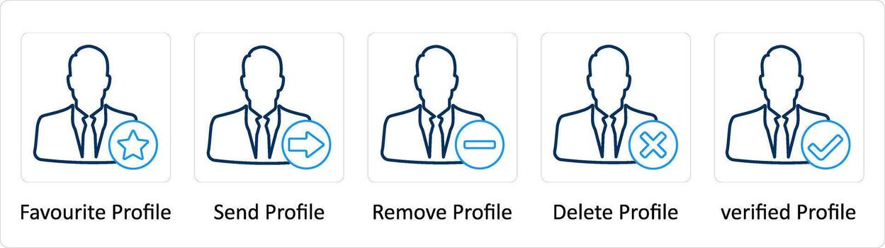 un conjunto de 5 5 extra íconos como favorito perfil, enviar perfil, eliminar perfil vector