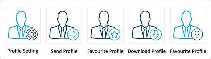 A set of 5 Extra icons as profile setting, send profile, favorite profile vector