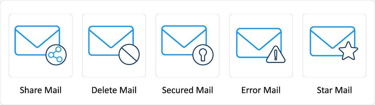 un conjunto de 5 5 extra íconos como compartir correo, Eliminar correo, asegurado correo vector