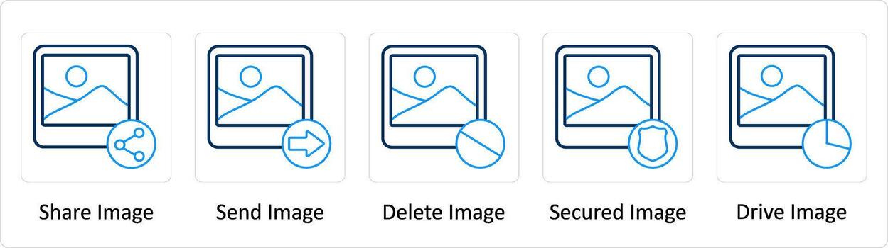A set of 5 Extra icons as share image, send image, delete image vector