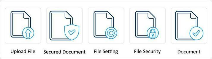 A set of 5 Extra icons as upload file, secured document, file setting vector