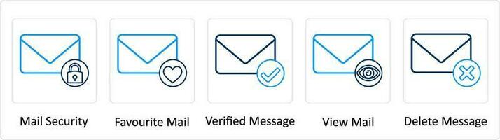 A set of 5 Extra icons as mail security, favorite mail, verified message vector