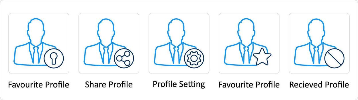A set of 5 Extra icons as favorite profile, share profile, profile setting vector