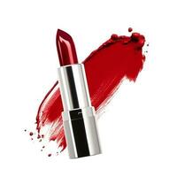 Red lipstick and sample texture isolated on white background, beauty make-up cosmetics and luxury makeup product, generative ai photo