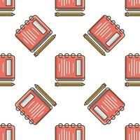 a seamless pattern with a red notebook and pencils vector