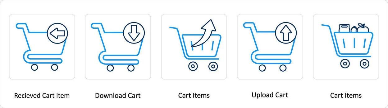 un conjunto de 5 5 extra íconos como recibido carro artículo, carro elementos, subir carro vector