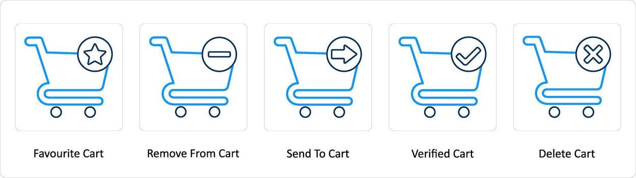 A set of 5 Extra icons as favorite cart, remove from cart, send to cart vector