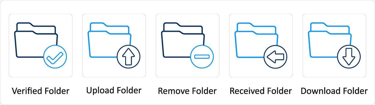 un conjunto de 5 5 extra íconos como verificado carpeta, subir carpeta, eliminar carpeta vector