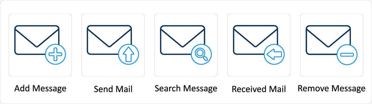 un conjunto de 5 5 extra íconos como añadir mensaje, enviar correo, buscar mensaje vector