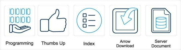 A set of 5 mix icons as programming, thumbs up, index vector