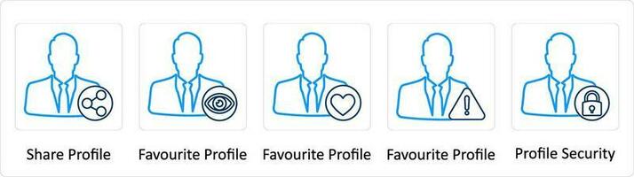 A set of 5 Extra icons as share profile, favorite profile, profile security vector