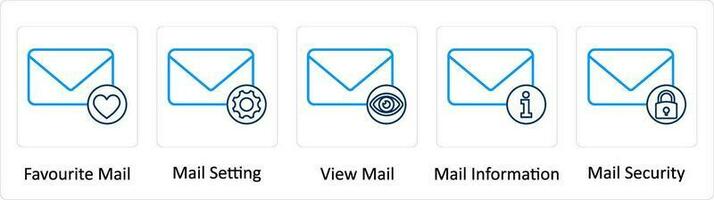 A set of 5 Extra icons as favorite mail, mail setting, view mail vector