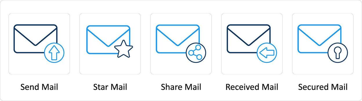 un conjunto de 5 5 extra íconos como enviar correo, estrella correo, compartir correo vector