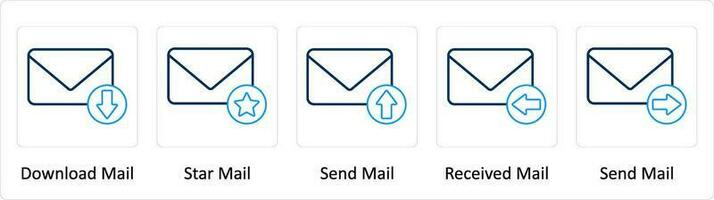 un conjunto de 5 5 extra íconos como descargar correo, estrella correo, enviar correo vector