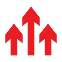 Three red arrows up icon. Upload symbol. Upgrade sign. Growth symbol. Creative project start, business advance, breakthrough sign. Fast growth symbol. Speed, grow up, increase isolated on white. vector