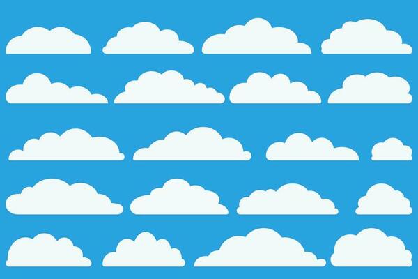 Cloud shapes. Clouds pack in flat style for design element in white without shadow.