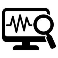 Monitor with magnifying glass icon. Database analysis icon. Finance search vector icon.  SEO concept design.