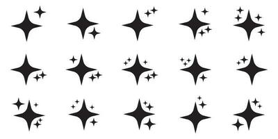 Star icons. Twinkling stars. Symbols of sparkle, glint, gleam, etc. Christmas vector symbols isolated white background.