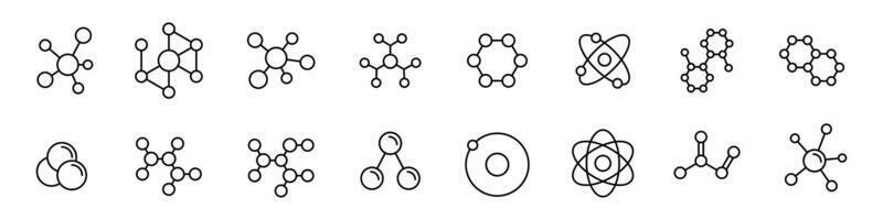 Collection of molecule outline icons. Chemical structure,  atom icon. vector