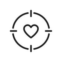 Vector line icon of heart surrounded by sniper target. Romance, love and dating concept. Outline sign and expanded stroke drawn in modern flat style. Suitable for articles, web sites etc.