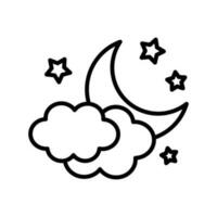 Moon with clouds and stars icon. Night icon. vector