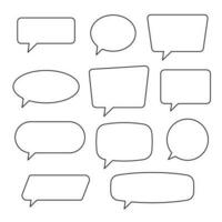 Speech bubbles set of outlined circle, distorted rectangle and square blank. Trendy line shapes, speech balloon, chat bubble on white background, vector design elements.