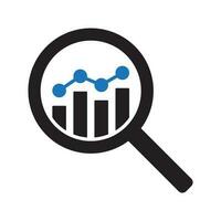 Analytic vector icon. Magnifying glass with bar chart. Business analysis icon. Marketing research symbol. Analysis of a growing chart icon.