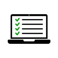 Vector laptop screen icon and checklist on white isolated background.