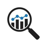 Analytic vector icon. Magnifying glass with bar chart. Business analysis icon. Marketing research symbol. Analysis of a growing chart icon.