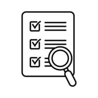 Document check icon vector illustration. Checklist magnifier assessment line icon.