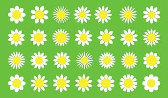 Daisy chamomile icon. Camomile super big set. Flat style design. Cute white flower head plant nature collection. Decoration element. vector