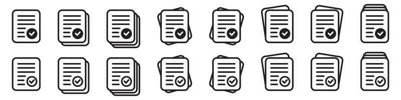 Document with Check mark icon. Compliance document icon in flat style. Approved process vector sign.