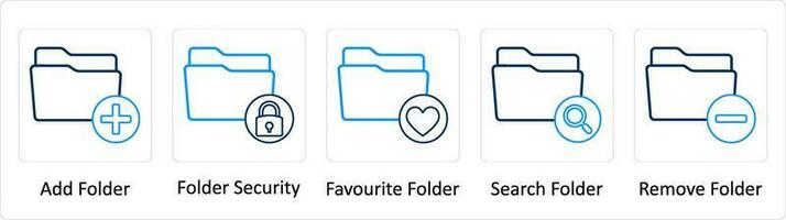 A set of 5 Extra icons as add folder, folder security, favorite folder vector