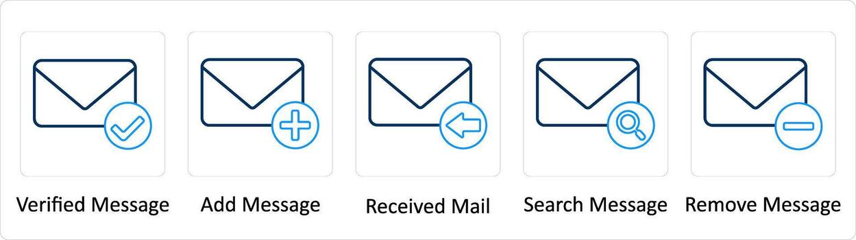 un conjunto de 5 5 extra íconos como verificado mensaje, añadir mensaje, recibido correo vector
