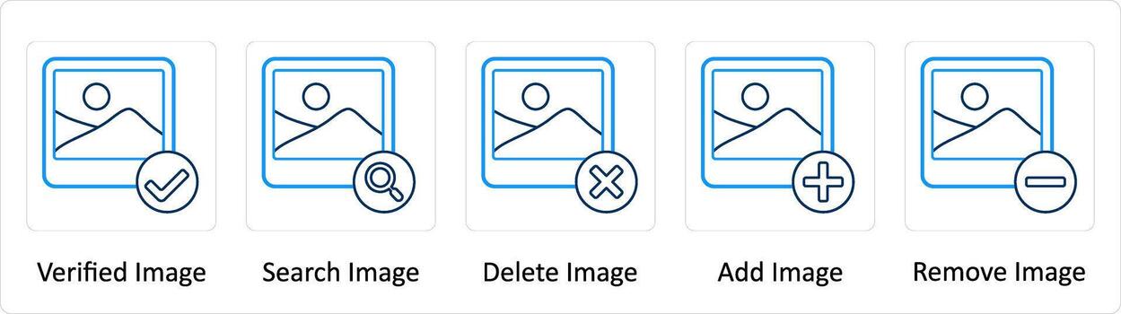 A set of 5 Extra icons as verified image, search image, delete image vector