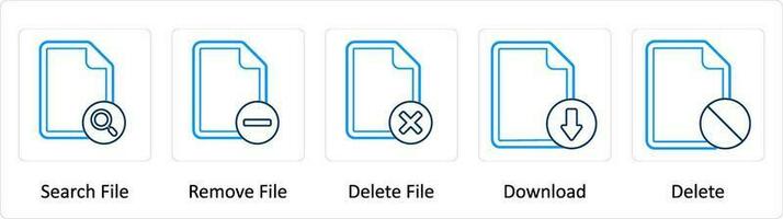 A set of 5 Extra icons as search file, remove file, delete file vector