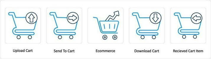 A set of 5 Extra icons as upload cart, send to cart, ecommerce vector