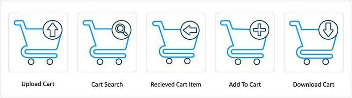 A set of 5 Extra icons as upload cart, cart search, received from cart vector