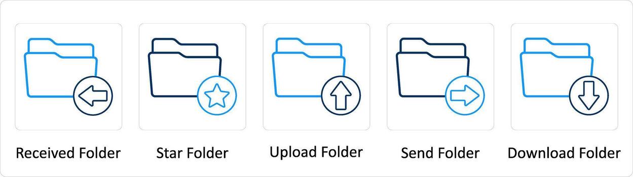 A set of 5 Extra icons as received folder, star folder, upload folder vector