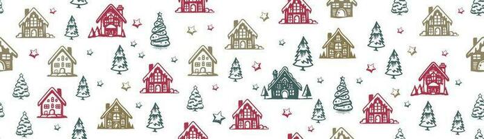 Christmas house and tree has drawn illustrations, vector. vector