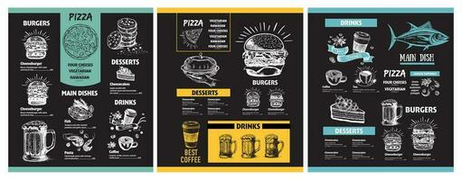 Menu restaurant brochure. Flyer with hand-drawn graphic. vector
