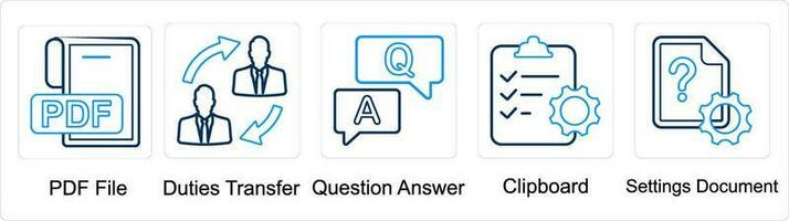 A set of 5 mix icons as pdf file, duties transfer, question answer vector