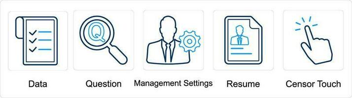 A set of 5 mix icons as data, question, management settings vector