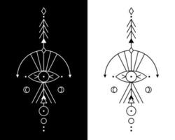 Vector geometric alchemy symbol with eye, moon, shapes. Abstract occult and mystic signs. Linear logo and spiritual design.
