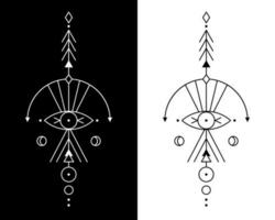 Vector geometric alchemy symbol with eye, moon, shapes. Abstract occult and mystic signs. Linear logo and spiritual design.