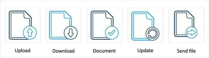 A set of 5 Extra icons as upload, download, document vector